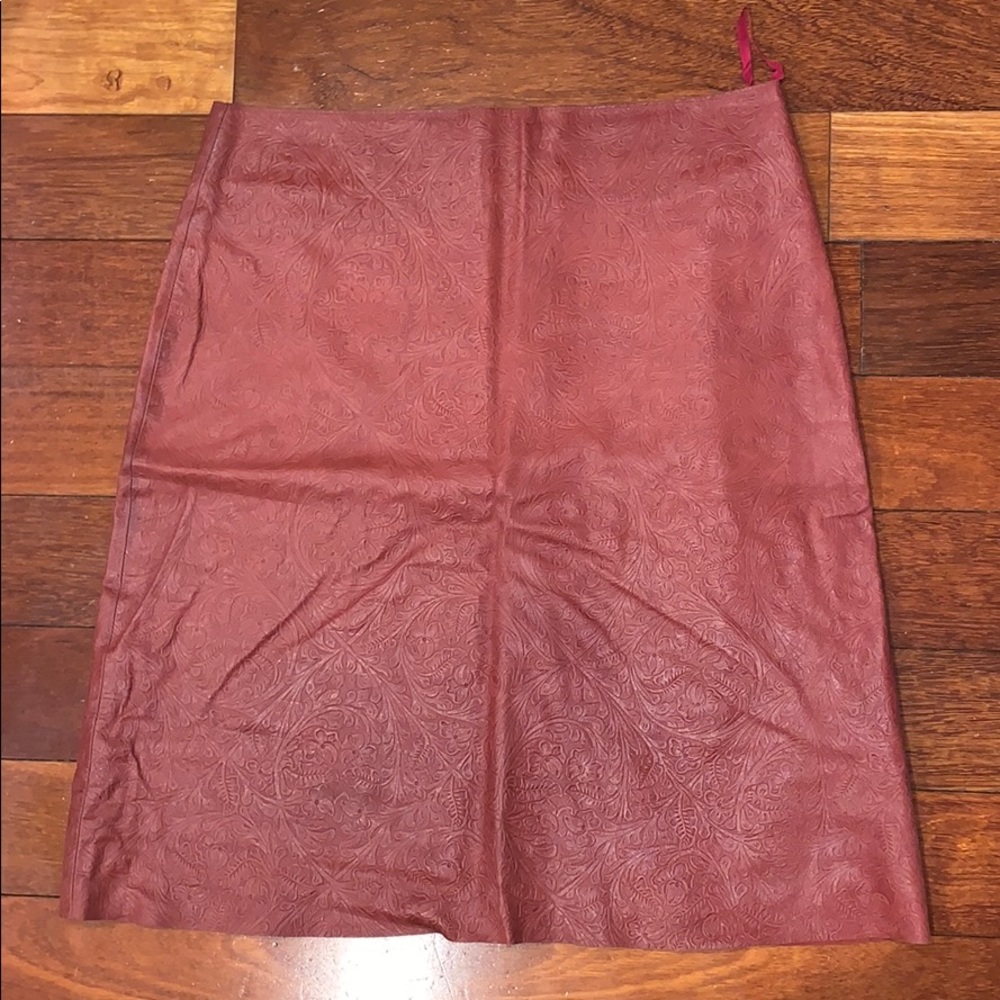 maroon patterned skirt